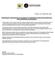 Ghana, Ministry of the Interior, Diaspora Affairs Office of the President,Citizenship,African